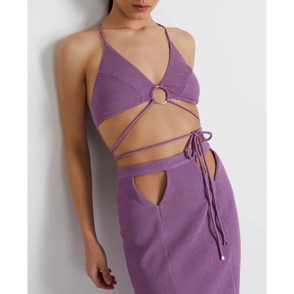 PatBO Stretch Knit Wrap Bralette Top Women Medium Orchid Purple Ring Strappy NEW